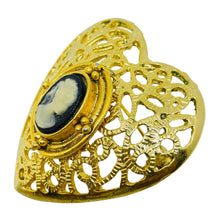 Load image into Gallery viewer, Vintage gold tone heart faux cameo large designer brooch
