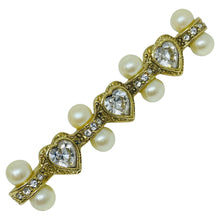 Load image into Gallery viewer, Vintage gold tone heart rhinestone pearls designer bar brooch
