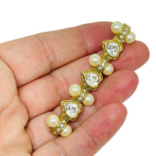 Load image into Gallery viewer, Vintage gold tone heart rhinestone pearls designer bar brooch

