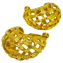 Load image into Gallery viewer, Vintage gold tone hoop basket designer clip on earrings

