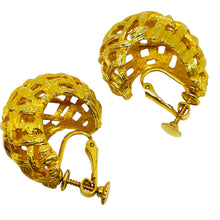 Load image into Gallery viewer, Vintage gold tone hoop basket designer clip on earrings
