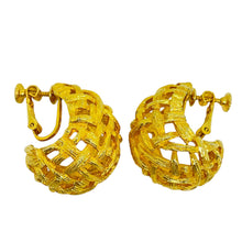 Load image into Gallery viewer, Vintage gold tone hoop basket designer clip on earrings
