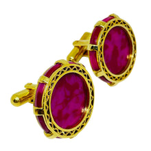 Load image into Gallery viewer, Vintage gold tone hot pink marbled glass massive designer cufflinks
