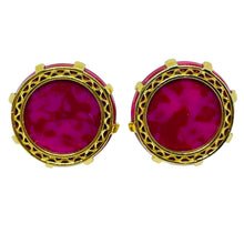 Load image into Gallery viewer, Vintage gold tone hot pink marbled glass massive designer cufflinks

