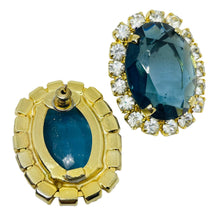 Load image into Gallery viewer, Vintage gold tone huge sapphire glass designer pierced earrings
