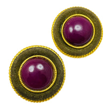 Load image into Gallery viewer, Vintage gold tone huge suede glass designer clip on earrings
