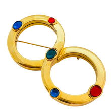 Load image into Gallery viewer, Vintage gold tone jewel cabochons designer brooch

