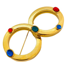 Load image into Gallery viewer, Vintage gold tone jewel cabochons designer brooch
