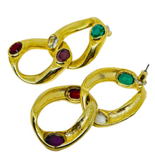 Load image into Gallery viewer, Vintage gold tone jewel glass dangle chain designer post earrings
