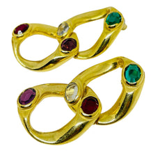Load image into Gallery viewer, Vintage gold tone jewel glass dangle chain designer post earrings
