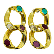 Load image into Gallery viewer, Vintage gold tone jewel glass dangle chain designer post earrings
