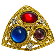 Load image into Gallery viewer, Vintage gold tone jewel rhinestone designer brooch

