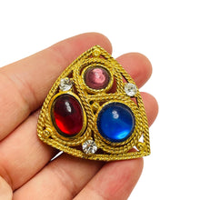 Load image into Gallery viewer, Vintage gold tone jewel rhinestone designer brooch
