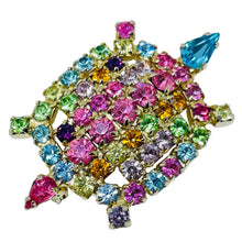 Load image into Gallery viewer, Vintage gold tone jewel rhinestones turtle figural designer brooch

