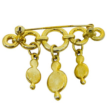 Load image into Gallery viewer, Vintage gold tone jewel ruby sapphire emerald glass dangle designer brooch
