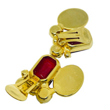 Load image into Gallery viewer, Vintage gold tone jewel sapphire ruby glass designer clip on earrings
