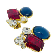 Load image into Gallery viewer, Vintage gold tone jewel sapphire ruby glass designer clip on earrings
