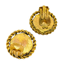 Load image into Gallery viewer, Vintage gold tone lapis glass designer clip on earrings
