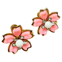 Load image into Gallery viewer, Vintage gold tone lucite small flower designer screw back earrings
