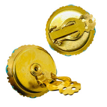 Load image into Gallery viewer, Vintage gold tone lucite turquoise designer clip on earrings
