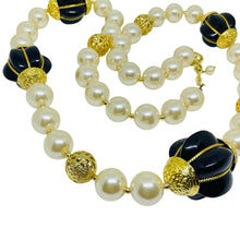 Load image into Gallery viewer, Vintage gold tone massive black resin beads pearl designer long necklace
