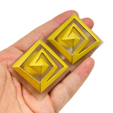 Load image into Gallery viewer, Vintage gold tone massive geometric resin designer runway clip on earrings
