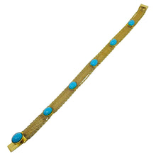 Load image into Gallery viewer, Vintage gold tone mesh chain faux turquoise designer bracelet
