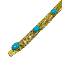Load image into Gallery viewer, Vintage gold tone mesh chain faux turquoise designer bracelet
