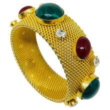 Load image into Gallery viewer, Vintage gold tone mesh chain jewel royal glass cabs designer bangle bracelet
