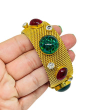 Load image into Gallery viewer, Vintage gold tone mesh chain jewel royal glass cabs designer bangle bracelet
