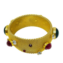 Load image into Gallery viewer, Vintage gold tone mesh chain jewel royal glass cabs designer bangle bracelet
