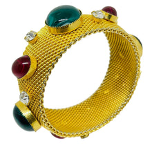 Load image into Gallery viewer, Vintage gold tone mesh chain jewel royal glass cabs designer bangle bracelet
