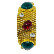 Load image into Gallery viewer, Vintage gold tone mesh chain jewel royal glass cabs designer bangle bracelet
