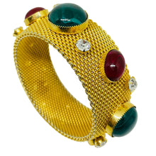 Load image into Gallery viewer, Vintage gold tone mesh chain jewel royal glass cabs designer bangle bracelet
