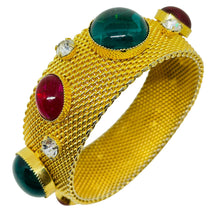 Load image into Gallery viewer, Vintage gold tone mesh chain jewel royal glass cabs designer bangle bracelet
