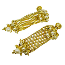 Load image into Gallery viewer, Vintage gold tone mesh faux pearls designer screw back earrings
