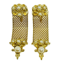 Load image into Gallery viewer, Vintage gold tone mesh faux pearls designer screw back earrings
