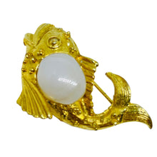 Load image into Gallery viewer, Vintage gold tone milk glass fish figural designer brooch
