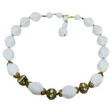 Load image into Gallery viewer, Vintage gold tone milk glass twisted beaded designer necklace
