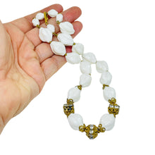 Load image into Gallery viewer, Vintage gold tone milk glass twisted beaded designer necklace
