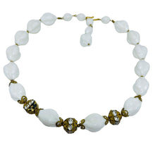 Load image into Gallery viewer, Vintage gold tone milk glass twisted beaded designer necklace
