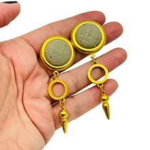 Load image into Gallery viewer, Vintage gold tone modernist designer 80's dangle earrings
