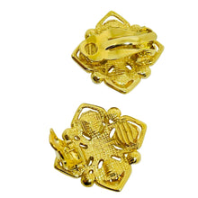 Load image into Gallery viewer, Vintage gold tone moghul jewel glass pears Maltese cross designer clip earrings
