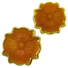 Load image into Gallery viewer, Vintage gold tone molded flower glass designer clip on earrings
