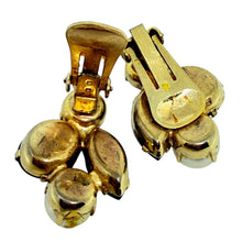Load image into Gallery viewer, Vintage gold tone navette glass stones pearl designer clip on earrings
