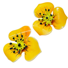 Load image into Gallery viewer, Vintage gold tone orange yellow enamel flower clip on earrings
