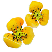 Load image into Gallery viewer, Vintage gold tone orange yellow enamel flower clip on earrings
