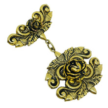 Load image into Gallery viewer, Vintage gold tone ornate flower dangle designer brooch
