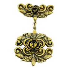 Load image into Gallery viewer, Vintage gold tone ornate flower dangle designer brooch
