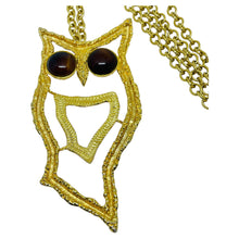 Load image into Gallery viewer, Vintage gold tone owl brown glass eyes huge modernist designer necklace
